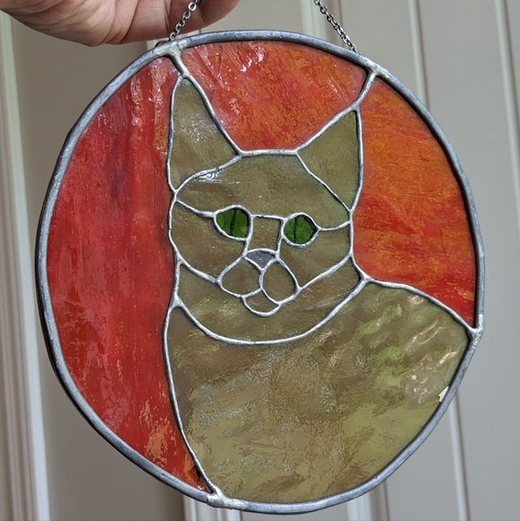 Stained Glass Cat Sun Catcher Green Eyes - Picture 1 of 6